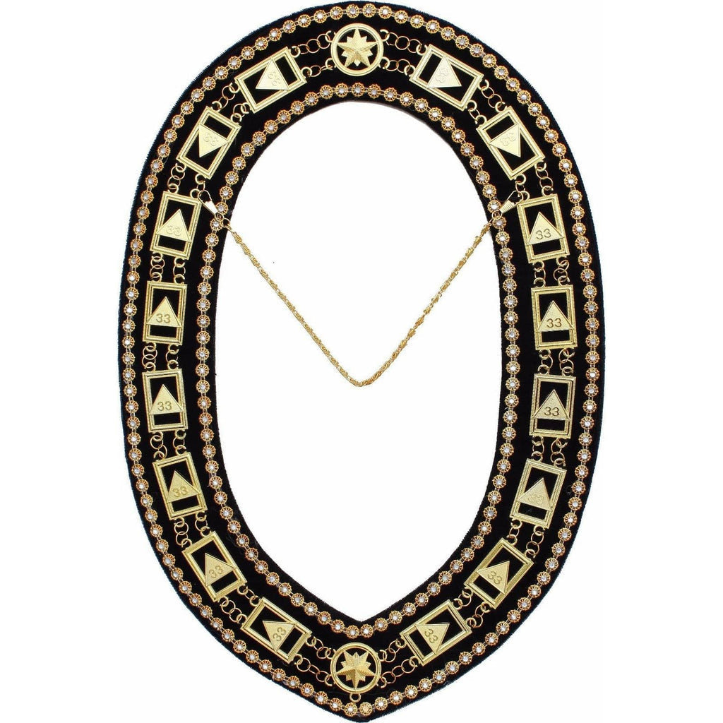 33rd Degree Scottish Rite Masonic Chain Collar - Gold Plated with Rhinestones