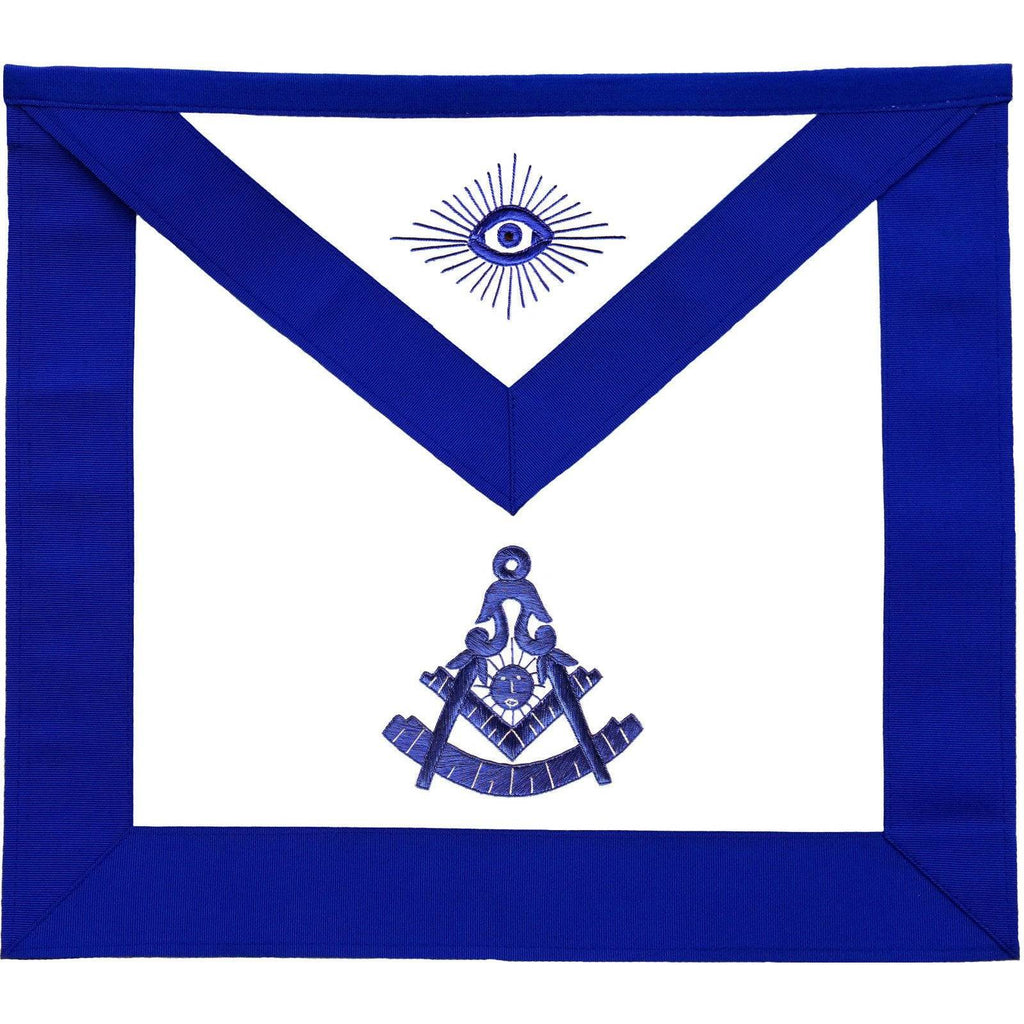 Past Master Masonic Apron – Royal Blue Grosgrain with Blue Hand Embroidery